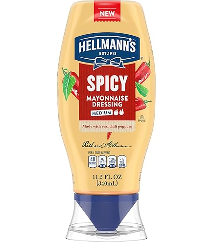 Hellmann's Spicy Mayonnaise Dressing Squeeze Bottle For a Rich, Creamy Condiment Made with Real Chili Peppers 11.5 oz